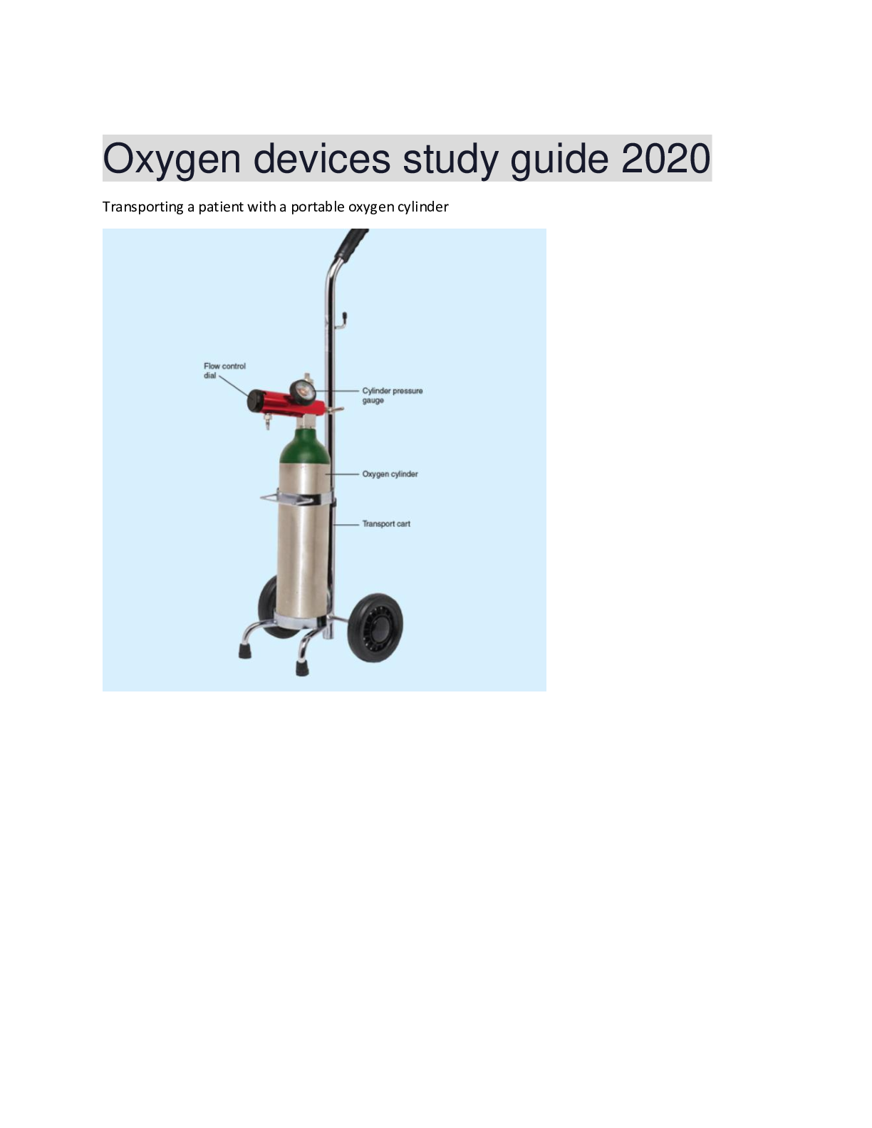 Preview image for Oxygen devices study guide 2020 Transporting a patient with a portable oxygen cylinder